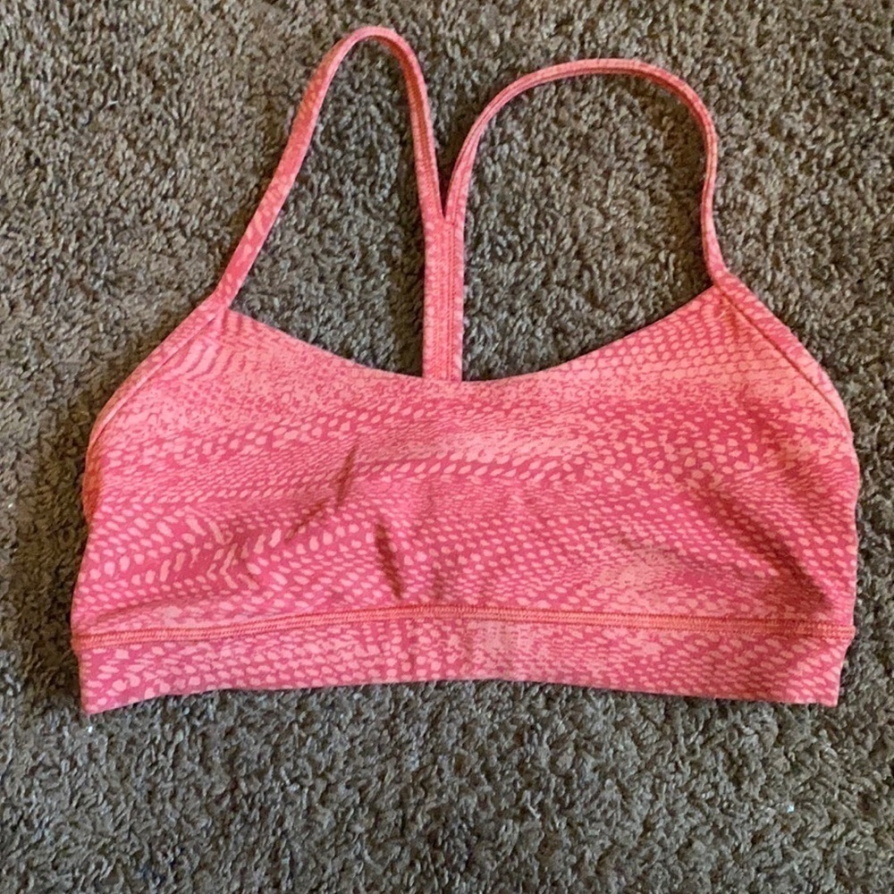 Coral snakeskin print Lululemon Flow Y sports bra